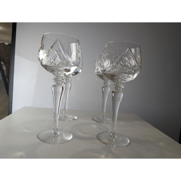 4 Vintage Pinwheel Crystal Wine Glasses, Crystal Hand Cut Wine Glasses - Picture 5 of 8